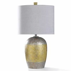 New 🥰 StyleCraft Home Collection StyleCraft Ottey Dimpled Satin Brass And Nickel Metal Table Lamp 🔥