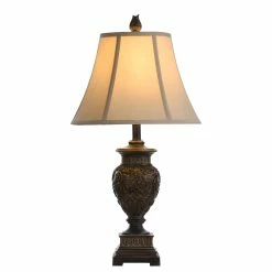 Promo 🧨 StyleCraft Home Collection StyleCraft Passo Ambrose Table Lamp - Dark Brown/Bronze Finish - Cream Fabric Shade ⭐
