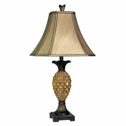 New 🎁 StyleCraft Home Collection StyleCraft Pineapple Textured Brown Table Lamp - Beige Fabric Shade 🌟