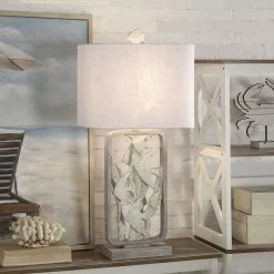 Best reviews of ✔️ StyleCraft Home Collection StyleCraft Pleasure Reef Cream And Grey Two Tone Framed Tropical Fish Moulded Table Lamp 👍