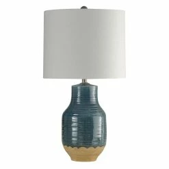 Best deal 🧨 StyleCraft Home Collection StyleCraft Prova Ceramic Blue Table Lamp - White Hardback Fabric Shade 😉