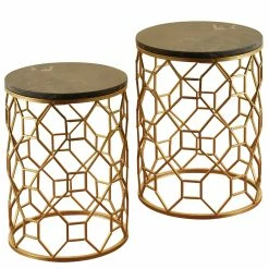 Deals ⌛ StyleCraft Home Collection StyleCraft Round Light Brown Marble Top With Gold Base Side Tables (Set Of 2) ⭐