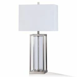 Best Pirce 😀 StyleCraft Home Collection StyleCraft Silas Clear Seeded Glass With Brushed Steel Metal Table Lamp 🧨