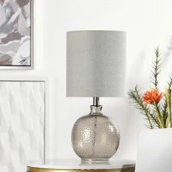 Flash Sale 👍 StyleCraft Home Collection StyleCraft Smoke Glass Table Lamp - Light Gray Hardback Fabric Shade ❤️