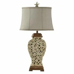 Best Sale 🌟 StyleCraft Home Collection StyleCraft Solana Beach Brown And Beige Table Lamp - Beige Softback Fabric Shade 🛒
