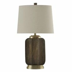 Best Sale 🥰 StyleCraft Home Collection StyleCraft Strausburg Transitional Steel And Resin Brown Table Lamp - Cream Hardback Fabric Shade 🤩