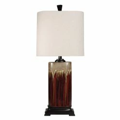 Outlet 🥰 StyleCraft Home Collection StyleCraft Tandoori Spice And Arabic Ceramic Dark Red And Tan Glaze Table Lamp - White Fabric Shade 🎁