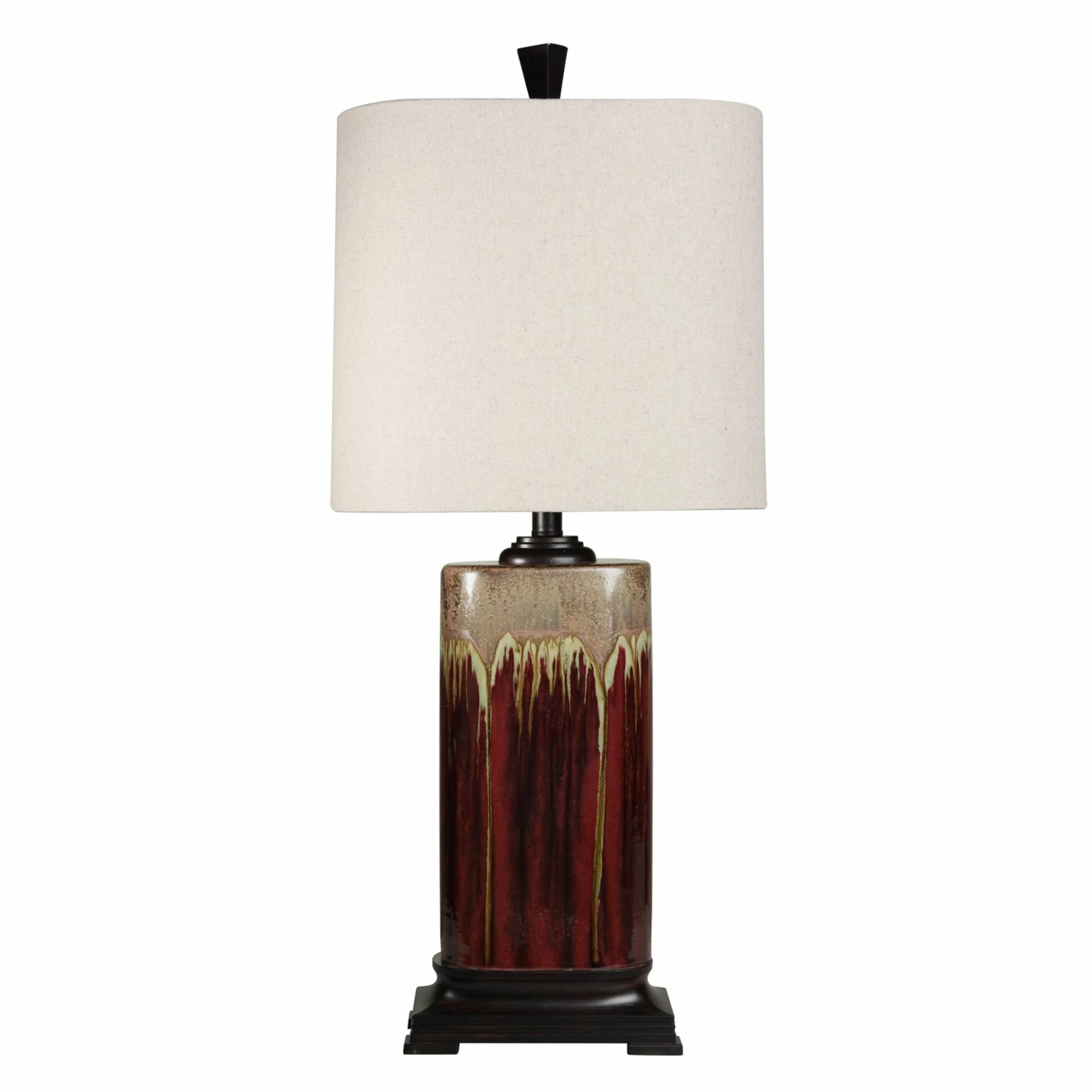 Outlet 🥰 StyleCraft Home Collection StyleCraft Tandoori Spice And Arabic Ceramic Dark Red And Tan Glaze Table Lamp - White Fabric Shade 🎁
