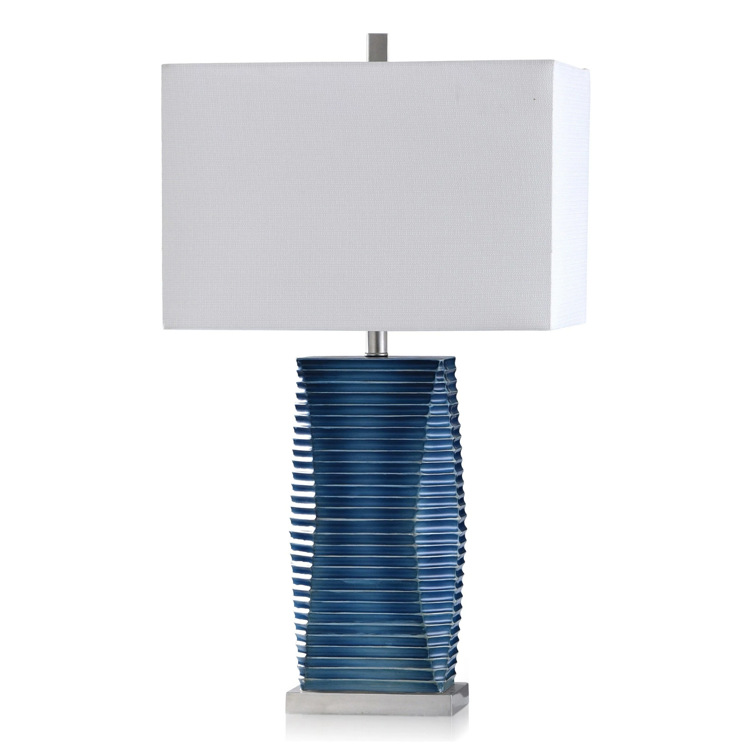Best deal β StyleCraft Home Collection StyleCraft Thame Blue Vertical Lined Moulded Table Lamp With Steel Base π₯ - Image 2