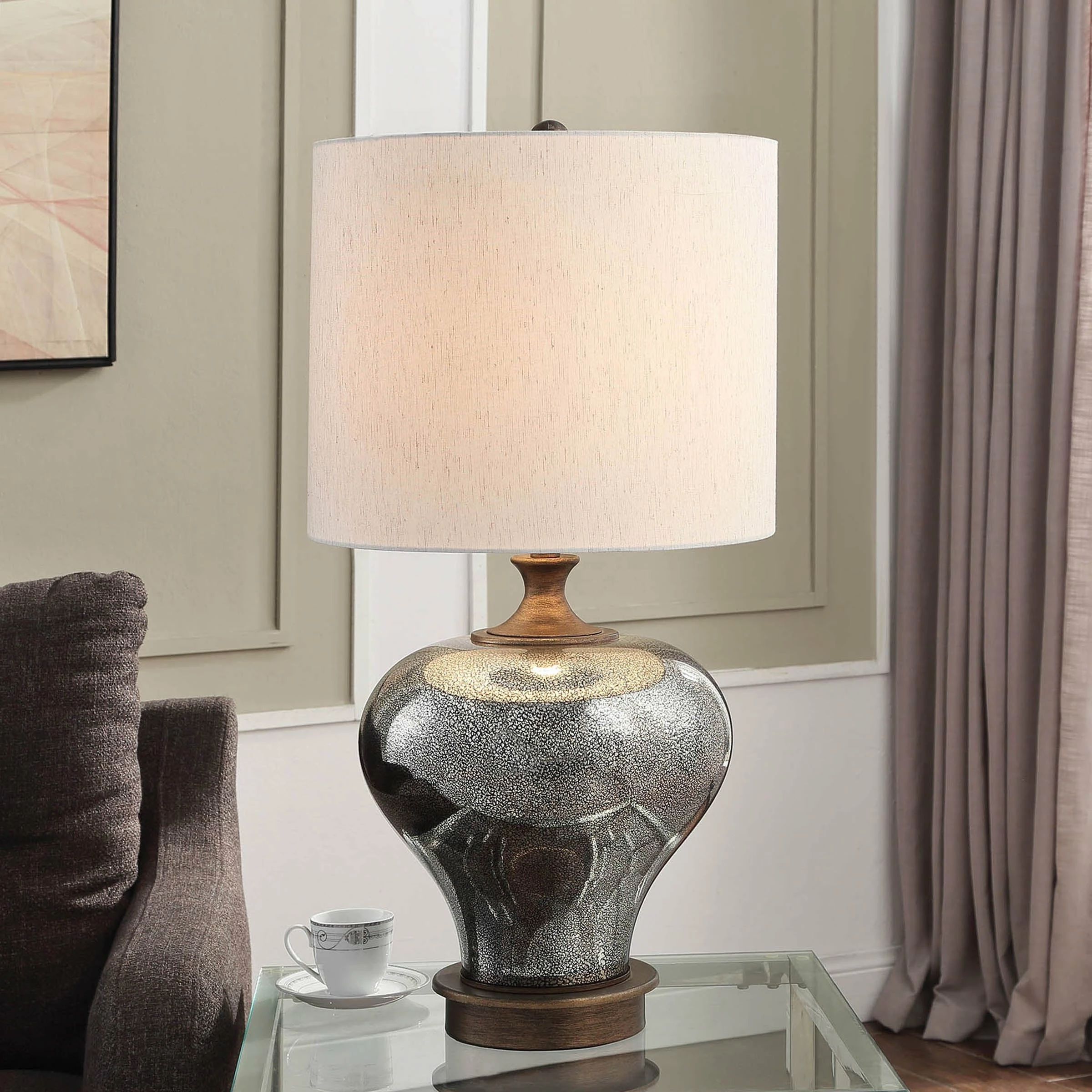 Deals ⭐ StyleCraft Home Collection StyleCraft Thetford Mercury Glass Body Table Lamp With Brushed Copper Like Base 👍