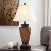 Budget 🛒 StyleCraft Home Collection StyleCraft Toffee Wood Table Lamp - White Fabric Shade 🌟