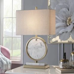 Flash Sale 🥰 StyleCraft Home Collection StyleCraft Ulster White Steel Ring Table Lamp With Marble Insert 🌟