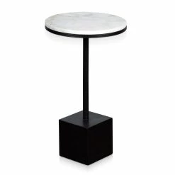 Flash Sale 🛒 StyleCraft Home Collection StyleCraft White And Black Round Marble Top Accent Table With Square Pedestal Base 👏