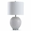 Promo 👏 StyleCraft Home Collection StyleCraft Tabitha White And Gray Quilted Design And White Drum Shade Table Lamp 😀