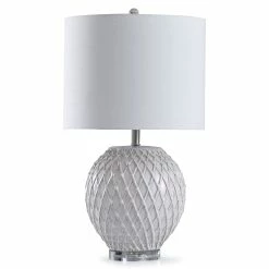 Promo 👏 StyleCraft Home Collection StyleCraft Tabitha White And Gray Quilted Design And White Drum Shade Table Lamp 😀