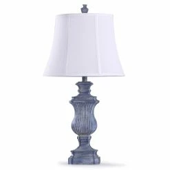Coupon 😍 StyleCraft Home Collection StyleCraft Tao's Denim Blue Textured Urn Table Lamp With Off-White Bell Shade 💯