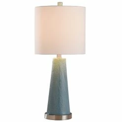 Buy 👏 StyleCraft Home Collection StyleCraft Teal Textured Diamond Print Embossed Tapered Accent Lamp 😉