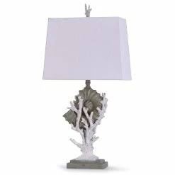 Budget 🔥 StyleCraft Home Collection StyleCraft Tenpoint Sky Gray And White Coral And Nautilus Table Lamp With White Tapered Rectangle Shade 🎉