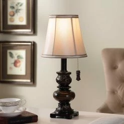 Discount 🎁 StyleCraft Home Collection StyleCraft Trieste Accent Marble Table Lamp With Pull Chain - Ivory Fabric Shade 💯