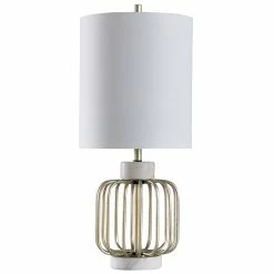 Best Pirce 🔔 StyleCraft Home Collection StyleCraft Westray Brass Open Cage Table Lamp With White Marble Base And White Cylinder Shade 😍