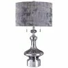 Deals ❤️ StyleCraft Home Collection StyleCraft Zilar Chrome With Mirror Glass Table Lamp With Smoke Faceted Crystal And Blue Foil Drum Shade 🎉